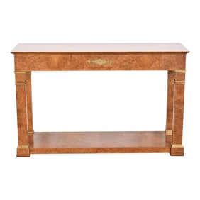 Baker Furniture Neoclassical Burl Wood and Mounted Brass Console or Sofa Table