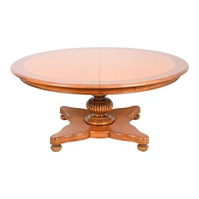 Baker Furniture Italian Provincial Pedestal Extension Dining Table, Newly Refinished