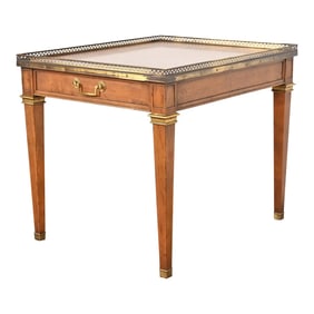 Baker Furniture French Regency Louis XVI Walnut, Burl Wood, and Brass Tea Table