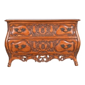 Italian Louis XV Carved Cherry Wood Commode or Bombay Chest