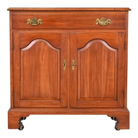 Henkel Harris American Colonial Cherry Wood Flip Top Rolling Bar Cabinet