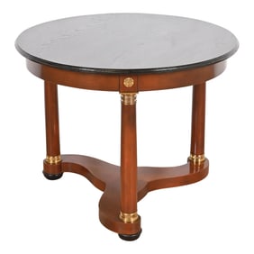 Baker Furniture French Empire Cherry Wood, Brass, and Ebonized Tea Table or Center Table