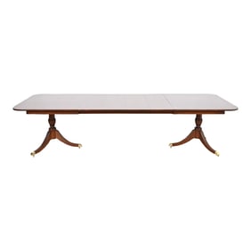 Kindel Furniture Georgian Mahogany Double Pedestal Extension Dining Table, Newly Refinished