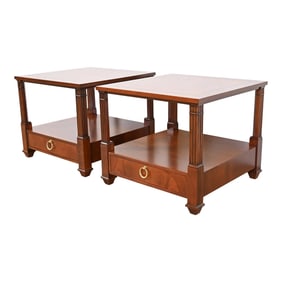 Baker Furniture French Regency Cherry Wood Two-Tier Nightstands or End Tables, Newly Refinished