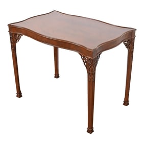 Baker Furniture Stately Homes Collection Carved Mahogany Tea Table, Newly Refinished