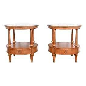 1970s Henredon French Regency Louis XVI Fruitwood and Gold Gilt Nightstands, Pair