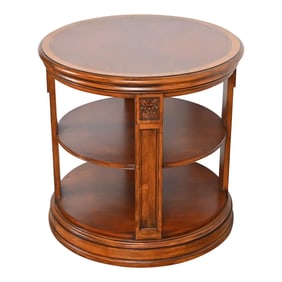 Ethan Allen Regency Carved Banded Mahogany Three-Tier Drum Side Table