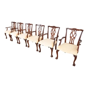 Kindel Furniture Georgian Carved Mahogany Dining Armchairs, Set of Six
