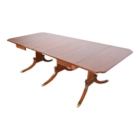 Drexel Georgian Mahogany Triple Pedestal Extension Dining Table, Newly Refinished