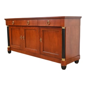 1980s Baker Furniture Neoclassical Cherry Wood and Parcel Ebonized Credenza