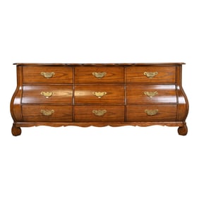 Baker Furniture French Provincial Louis XV Oak and Burl Wood Bombay Form Triple Dresser, Circa 1960s