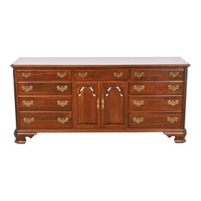 Ethan Allen Georgian Solid Cherry Wood Long Dresser, Newly Refinished