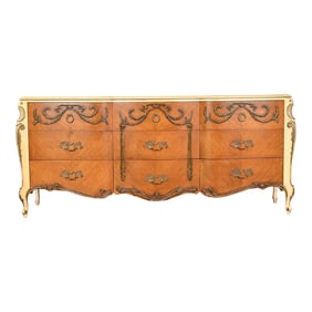Romweber French Rococo Louis XV Satinwood and Parcel Painted Triple Dresser, Newly Restored