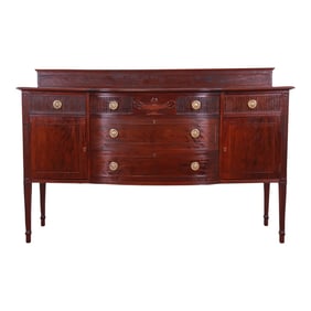 Antique French Regency Louis XVI Style Carved Mahogany Sideboard or Bar Cabinet, Newly Refinished