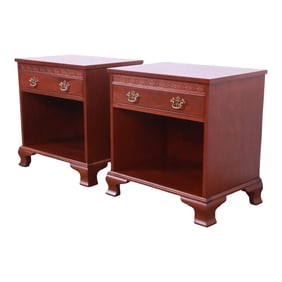 Baker Furniture Georgian Carved Mahogany Nightstands, Newly Refinished