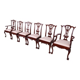 Maitland Smith Chippendale Carved Mahogany Dining Chairs, Set of Six