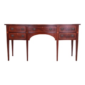 Baker Furniture Hepplewhite Flame Mahogany and Inlaid Satinwood Sideboard, Newly Refinished