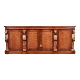Drexel Heritage Empire Style Sideboard or Bar Cabinet With Carved Lions