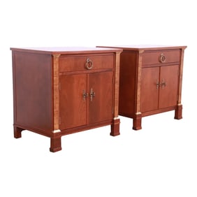Baker Furniture French Empire Cherry and Burl Wood Nightstands, Newly Refinished