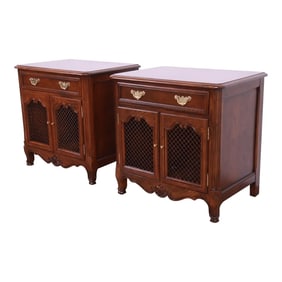 Baker Furniture French Provincial Louis XV Oak and Burl Wood Nightstands, Newly Refinished