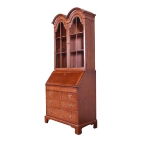 Henredon Georgian Walnut Drop Front Secretary Desk With Bookcase Hutch