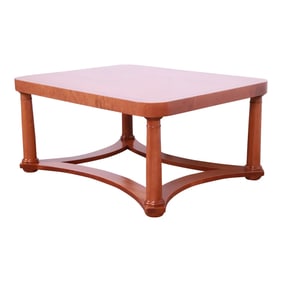 Baker Furniture Empire Burl and Cherry Wood Coffee Table, Newly Refinished