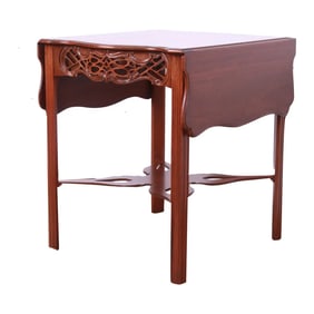 Baker Furniture Historic Charleston Chippendale Carved Mahogany Pembroke Tea Table, Newly Refinished