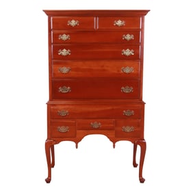 Ethan Allen Early American Queen Anne Solid Cherry Wood Highboy Dresser