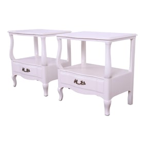 John Widdicomb French Provincial Louis XV White Lacquered Nightstands, Newly Refinished
