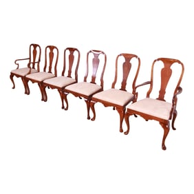 Baker Furniture Queen Anne Carved Mahogany Dining Chairs, Set of Six