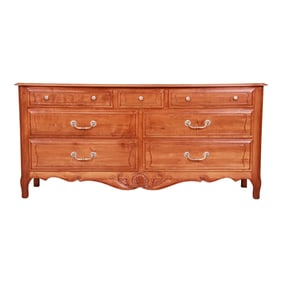 Late 20th Century Ethan Allen French Provincial Carved Cherry Wood Dresser, Newly Refinished