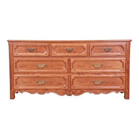 Baker Furniture French Provincial Carved Oak and Burl Wood Dresser, Newly Refinished