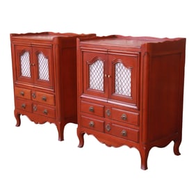 John Widdicomb French Provincial Louis XV Cherry Wood Nightstands, Circa 1940s