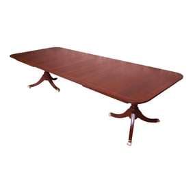 Kindel Furniture Georgian Mahogany Double Pedestal Extension Dining Table, Newly Refinished