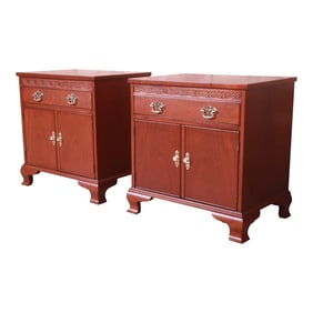 Baker Furniture Georgian Carved Mahogany Nightstands, Newly Refinished