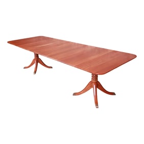 Stickley Georgian Cherry Wood Double Pedestal Extension Dining Table, Newly Refinished