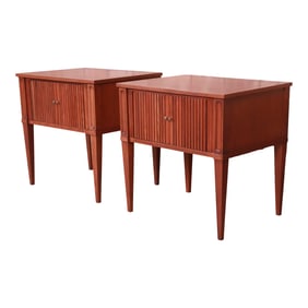 Baker Furniture French Regency Louis XVI Tambour Door Nightstands, Newly Refinished