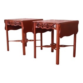 Baker Furniture Historic Charleston Chippendale Carved Mahogany Pembroke Tables, Newly Refinished