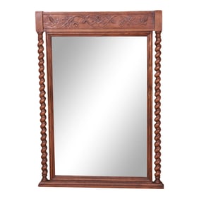 Baker Furniture English Barley Twist Carved Oak Framed Wall Mirror, Circa 1960s