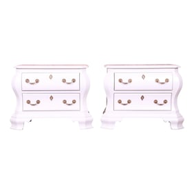 Century Furniture White Lacquered Bombe Form Bedside Chests, Newly Refinished