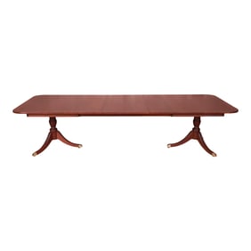 Kindel Furniture Georgian Mahogany Double Pedestal Extension Dining Table, Newly Refinished
