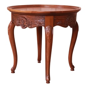 Baker Furniture French Provincial Louis XV Carved Oak Tea Table, Circa 1960s