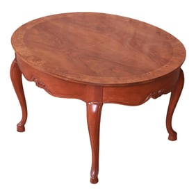 Baker Furniture Queen Anne Burled Walnut and Cherry Wood Coffee Table