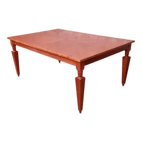 Baker Furniture Neoclassical Inlaid Cherry and Burl Wood Extension Dining Table
