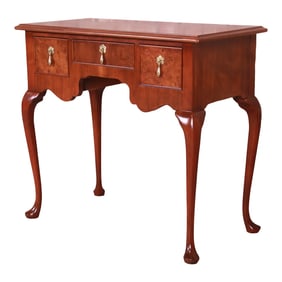 Baker Furniture Queen Anne Burled Walnut Lowboy Dresser or Console Table, Newly Refinished