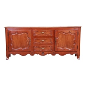 Baker Furniture French Provincial Louis XV Carved Walnut Sideboard Credenza or Bar Cabinet