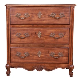 Baker Furniture French Provincial Louis XV Oak and Burl Wood Chest of Drawers or Commode
