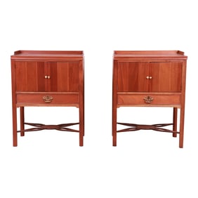 Baker Furniture Chippendale Carved Mahogany Nightstands, Newly Refinished