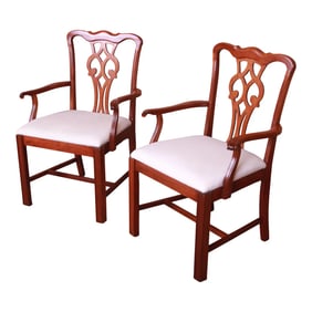 Chippendale Carved Mahogany Dining Armchairs, Pair