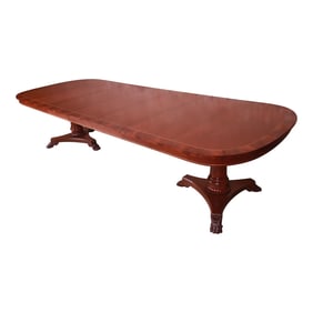 Kindel Furniture Neoclassical Banded Mahogany Double Pedestal Extension Dining Table, Newly Restored